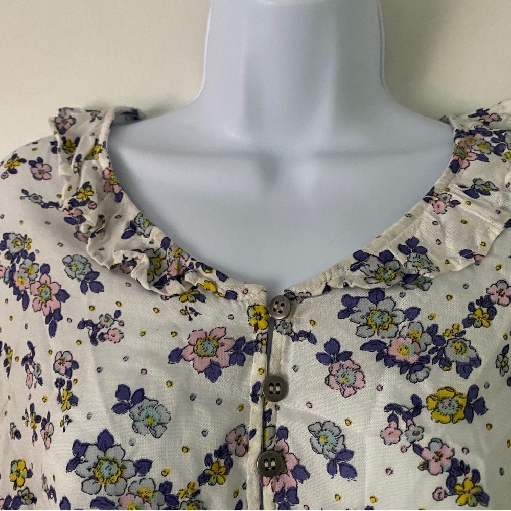 Free People Secret Garden Floral Ruffle Cropped Top Long Sleeve Blouse Lavender - Picture 8 of 13